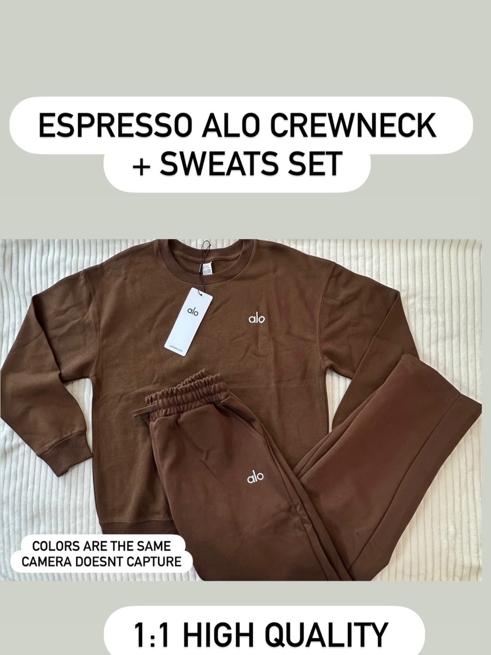 ALO Yoga Espresso Crewneck & Sweatpants Set